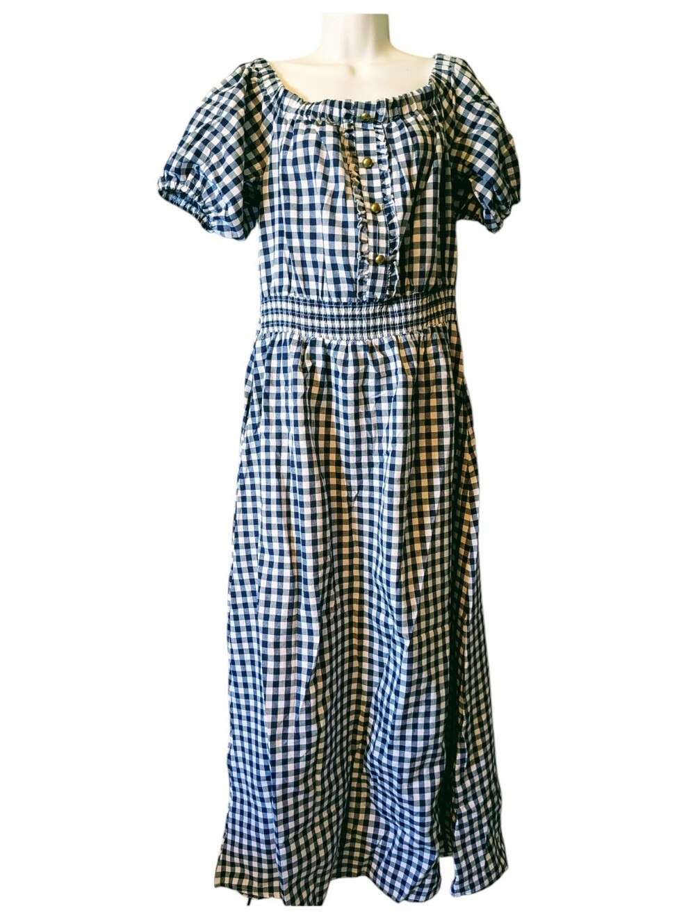 New Off-Shoulder Black & White Gingham Maxi Dress M/L - Picture 4 of 7